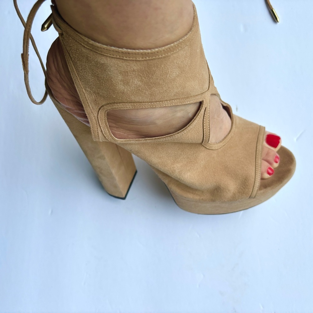 Aquazzura Nude Suede Sexy Thing Platform T-Strap Sandals